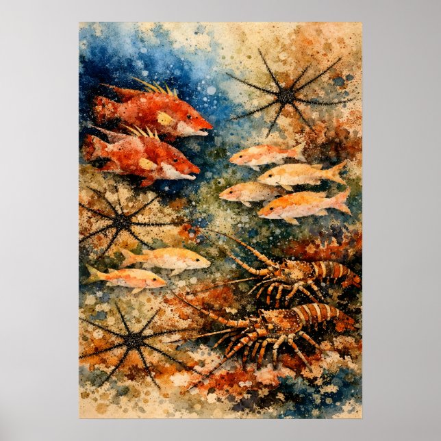 Poster Arte em Aquarela Granular da Vida no Recife (Frente)