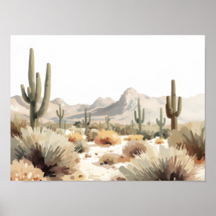 Poster Arte em aquarela minimalista do deserto com cacto