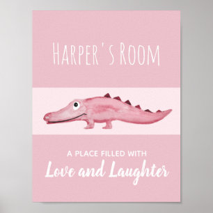 Poster Arte em Aquarela para Berçário de Menina: Crocodil