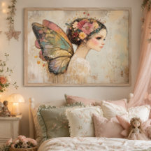 Arte em Aquarela Pastel de Fada Borboleta Boho Bon
