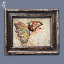 Poster Arte em Aquarela Pastel de Fada Borboleta Boho Bon