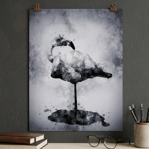 Poster Arte em Aquarela Preto e Branco de Flamingo Modern