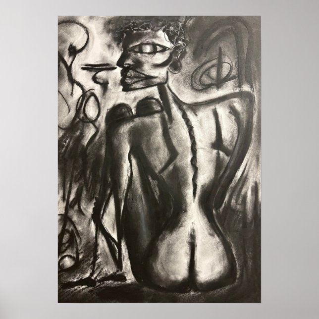 Poster arte em carvão sentado (Frente)