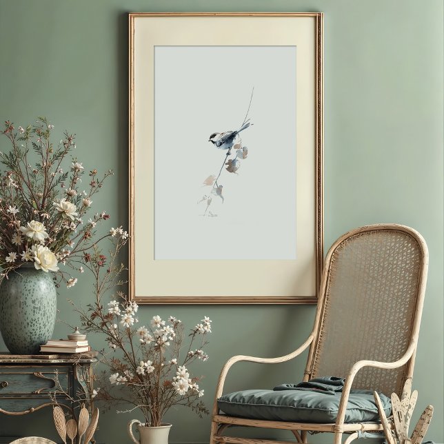 Poster Arte em Forma de Aquarela Chickadee, de capa negra (Criador carregado)