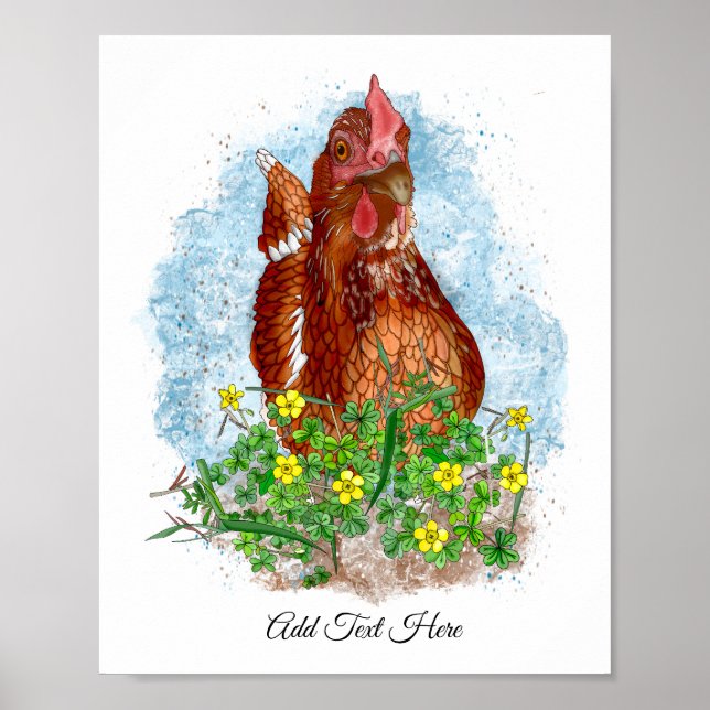 Poster Arte em frango desenhada à mão | Frango em Cute na (Frente)