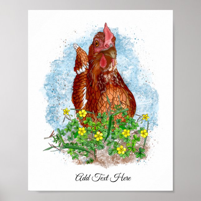 Poster Arte em frango desenhada à mão | Frango em Cute na (Frente)