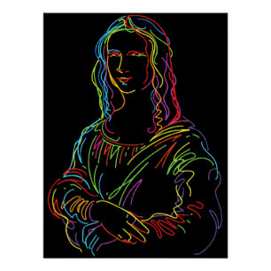 Póster Arte em linha abstrata da Mona Lisa néon