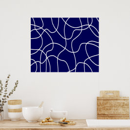 Poster Arte em Linha: Branco sobre Azul Escuro