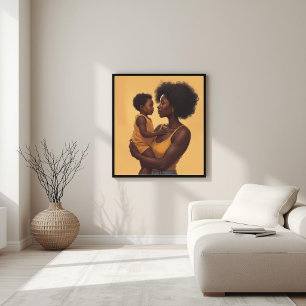 Poster Arte em Linhas de Mãe e Filho Negros