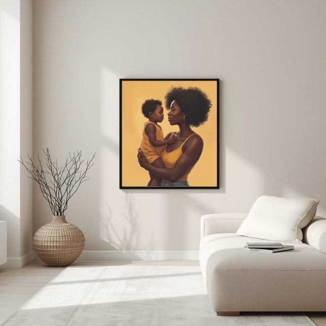 Poster Arte em Linhas de Mãe e Filho Negros (Criador carregado)