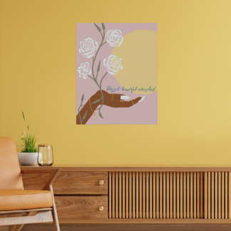 Poster Arte em Mão Negra com Rosas e Afirmações