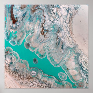 Póster Arte em Mármore de Rocha Turquesa Azul Única