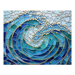 Póster Arte em Mosaico do Mar de Ondas