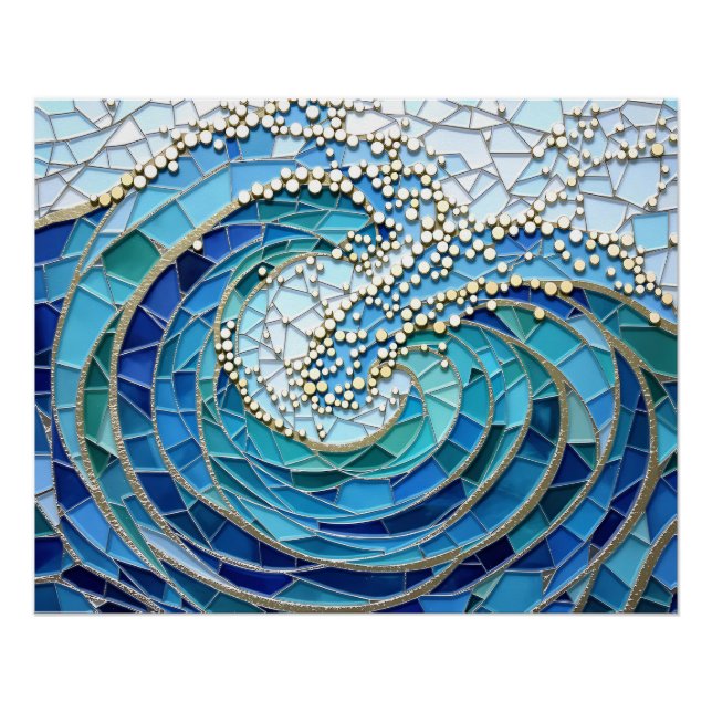 Póster Arte em Mosaico do Mar de Ondas (Frente)