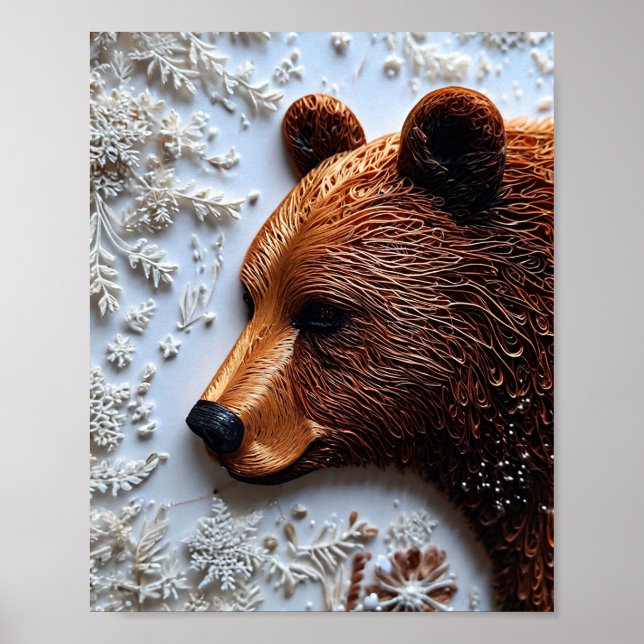 Poster 🐻 Arte em papel com penas de Urso Pardo Natureza  (Frente)