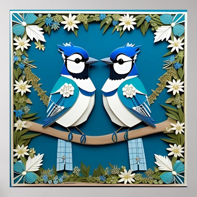 Poster Arte em Papel de Pássaros Azuis (Frente)