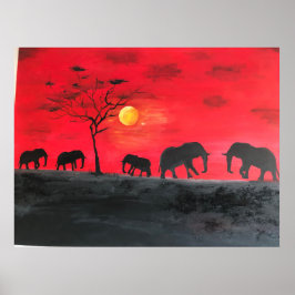 Poster Arte em Parede de Pintura em Elefante Pleno Africa