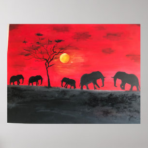 Poster Arte em Parede de Pintura em Elefante Pleno Africa