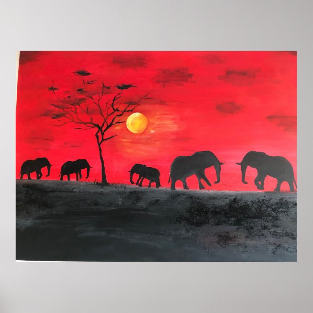 Poster Arte em Parede de Pintura em Elefante Pleno Africa (Frente)
