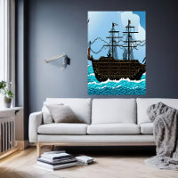 Arte em pixel, barco a vela no mar excelente | Art