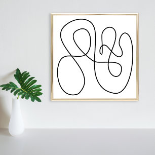 Poster Arte em preto e branco com linha de Abstrato conte