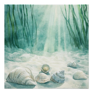 Póster Arte em Tela Verde Espuma do Mar Concha
