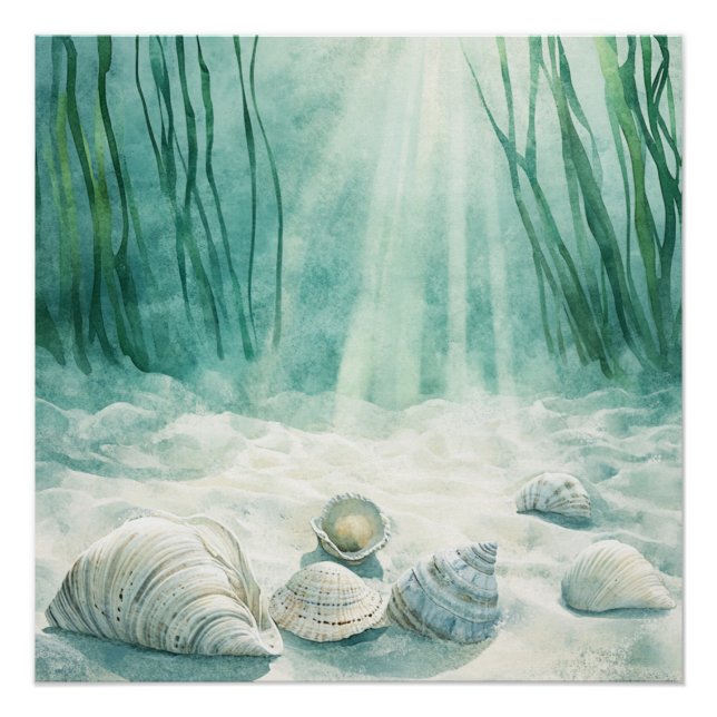 Póster Arte em Tela Verde Espuma do Mar Concha (Frente)