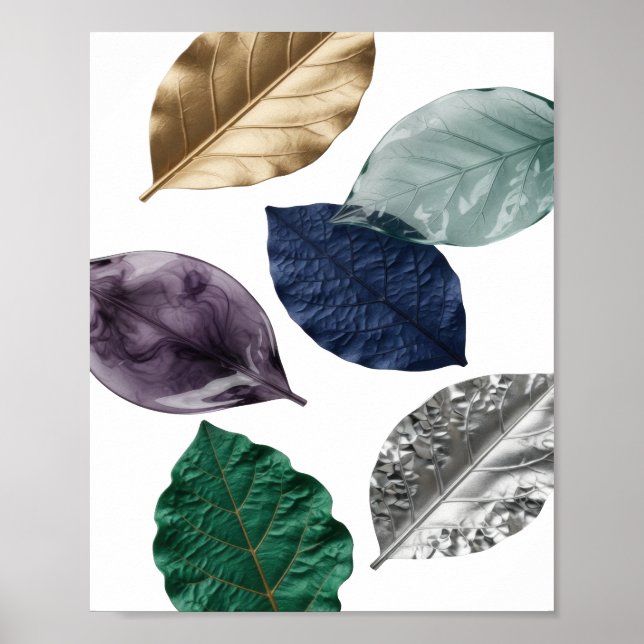 Poster Arte em texto 3D Vibrante Folhagem Prata (Frente)