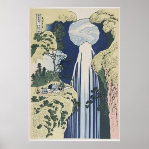 Poster Arte em xilogravura da Cachoeira Amida de Hokusai 