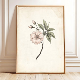 Poster Arte Emoldurada Flor de Cerejeira Vintage