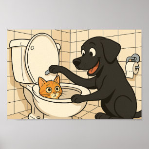 Poster Arte engraçada de banheiro com Labrador preto e ga