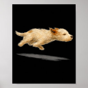 Poster Arte engraçada de cachorro fofo correndo estilo de