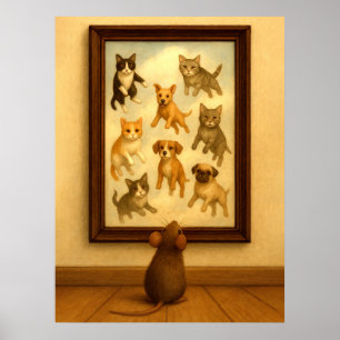 Poster Arte Engraçada de Gato e Muro de Cachorro