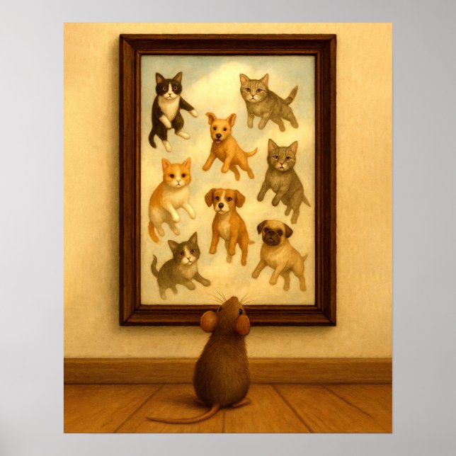 Poster Arte Engraçada de Gato e Muro de Cachorro (Frente)