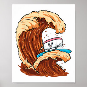 Poster Arte engraçada de surfista de sushi montando onda