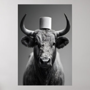 Poster Arte engraçada de touro para banheiro, Humor de pa