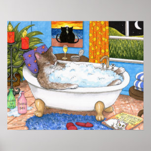 Poster Arte engraçada do banheiro do gato 567