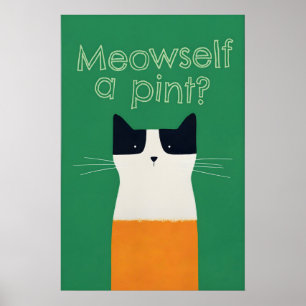 Poster Arte engraçado de gato irlandês Meowself um Pint S
