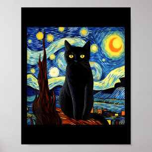Poster Arte Engraçado Gato Preto Pintura Artista Van Gogh