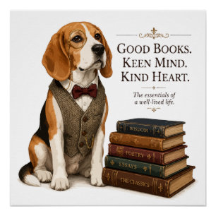 Póster Arte Erudita de Bibliotecário Beagle Vintage