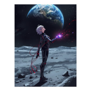Póster Arte Espacial de Anime Lunar Cibernético