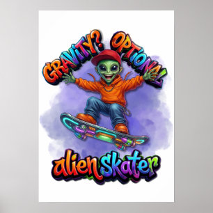 Poster Arte Espacial de Hoverboard de Alien Skater com Gr