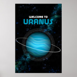 Poster Arte Espacial Externa Retroativa com Urano Planeta