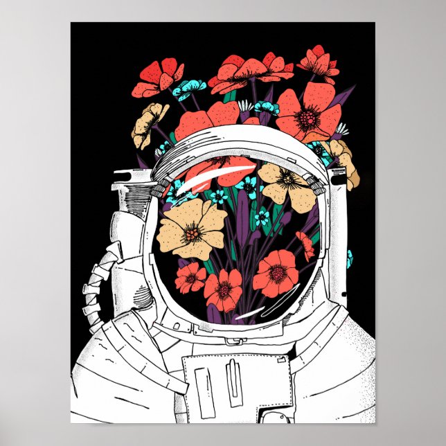 Poster Arte espacial floral de astronauta (Frente)