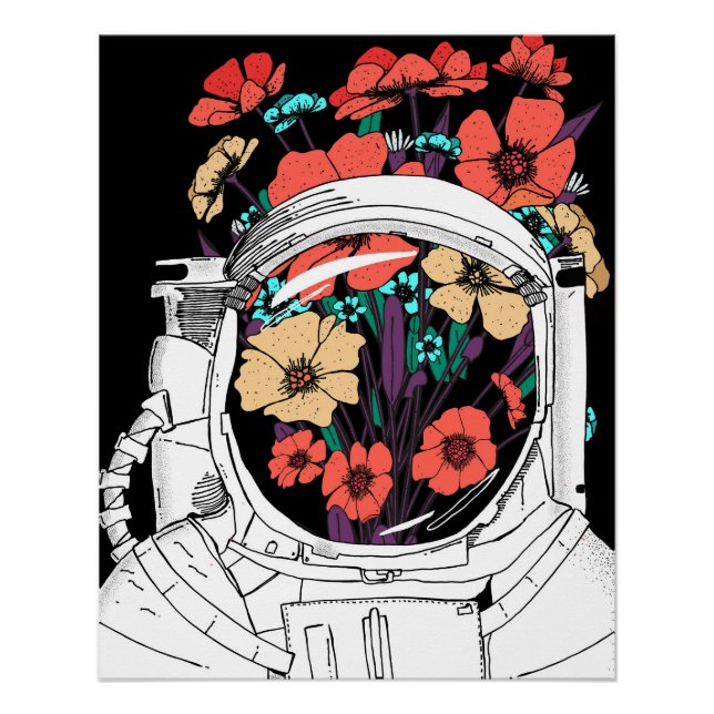Póster Arte espacial floral de astronauta (Frente)