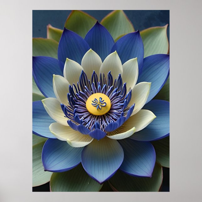 Poster Arte Espiritual da Flor Azul Lotus (Frente)