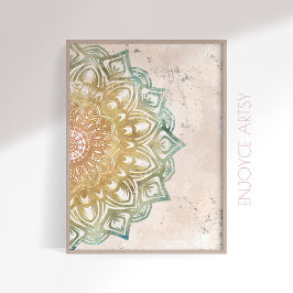 Poster Arte espiritual de mandala colorida e dourada