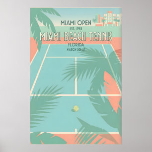 Poster Arte Esportiva Retro de Tênis de Miami Beach em Az