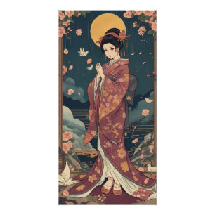 Póster Arte Estético de Garota Anime Kimono Japonesa Vint