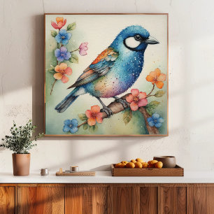 Póster Arte Estilizada de Bluebird e Blossoms